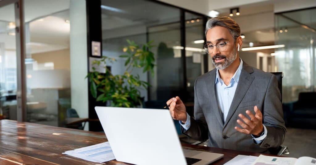 Image of global virtual meeting with professionals using secure video conferencing tools